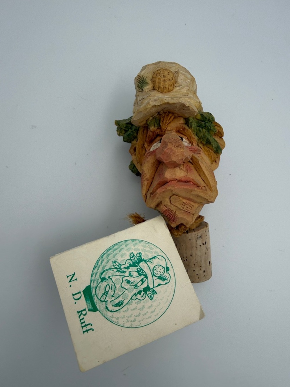 Chris Hammack Hand-Carved Cork Bottle Stopper - Caricature N D Ruff Figural Head